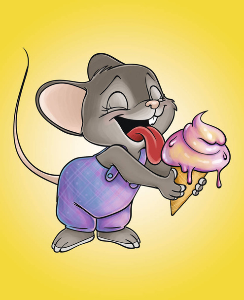 Mouse with an ice-cream - Vector, Image