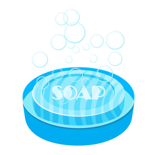 Vector image of blue soap and soap dish on a white background. C - Vettoriali, immagini