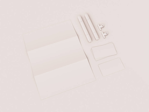 White Corporate Identity. Branding Mock Up. Office supplies, Gadgets. 3D illustration - Foto, afbeelding