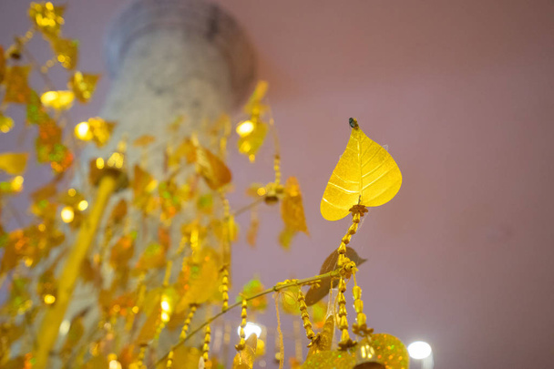 Altın ağaç üzerinde asılı altın pho yaprakları - Fotoğraf, Görsel