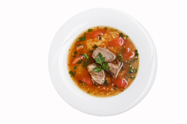 суп kharcho традиційні Грузинська страва білий фон вид зверху ізольовані - Фото, зображення