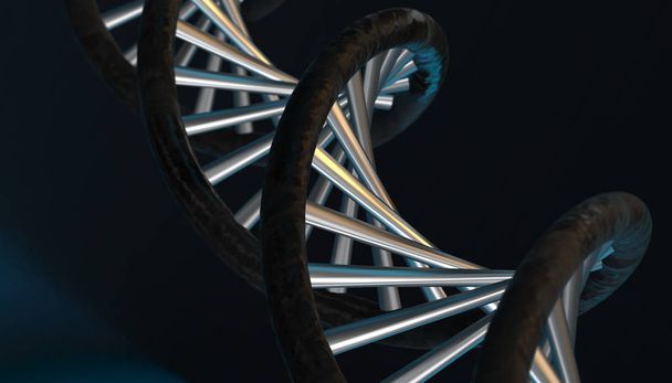 ADN en arrière-plan de couleur et divers matériaux, illustration de rendu 3D
 - Photo, image