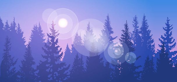 Pine Forest Landscape Mountain Sky Woods - Vector, Image