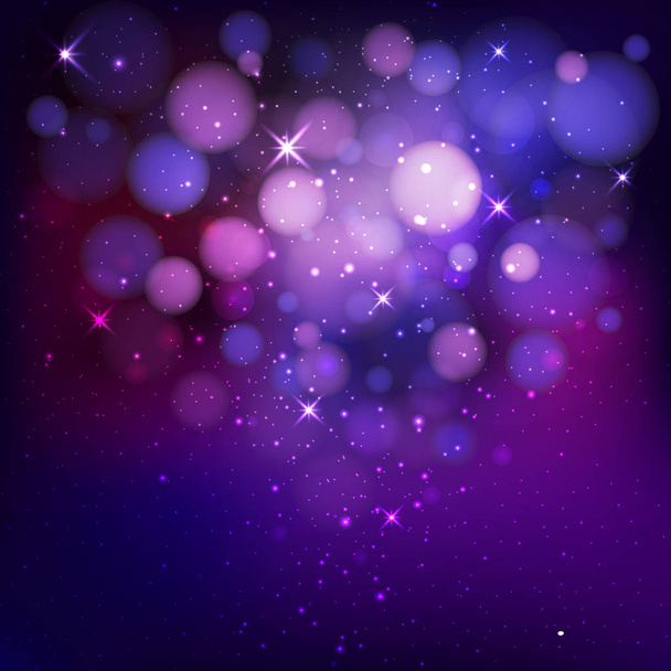 Purple Festive Christmas background. Elegant abstract background with bokeh defocused lights and stars. Vector illustration - Vector, Image