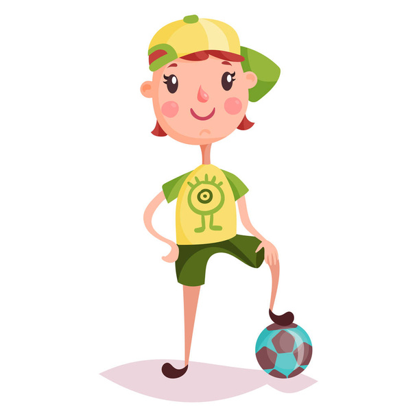 Küçük çocuk veya çocuk, çocuk veya okul çocuğu, futbol topu - Vektör, Görsel