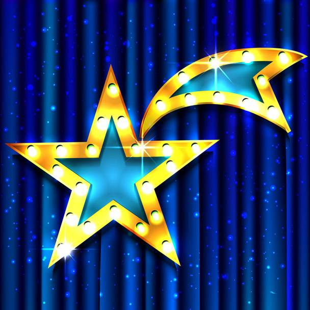 Señal de luz retro. Una estrella que cae. Banner de estilo vintage. Ilustración vectorial
   - Vector, imagen