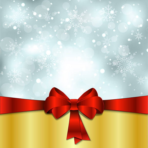 eleganter weihnachtlicher Hintergrund mit roter Schleife und Schneeflocken. Vektorillustration - Vektor, Bild