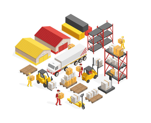 Warehouse Logistics Isometric Concept - Vector, Image