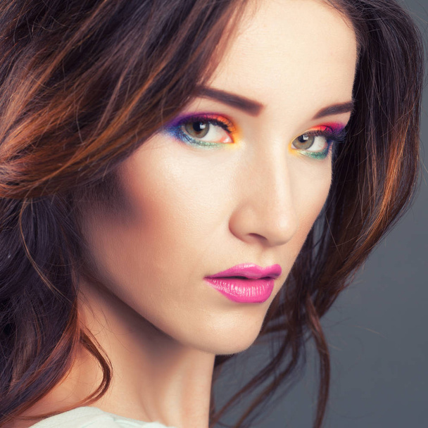 Beautiful young woman with vivid makeup  - Fotoğraf, Görsel