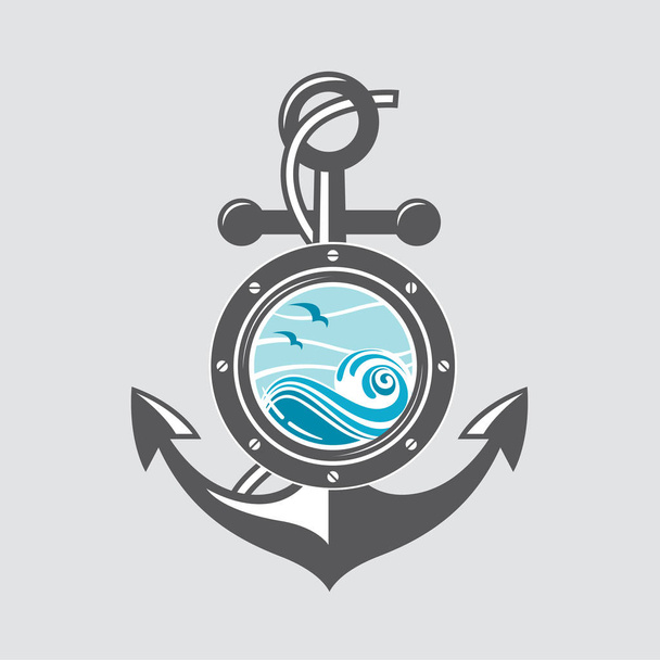 ship anchor and porthole - Διάνυσμα, εικόνα