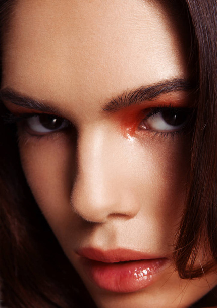 Beauty red eyes and lips makeup fashion model - Фото, зображення
