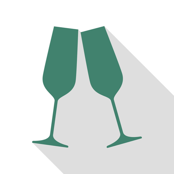 Sparkling champagne glasses. Veridian icon with flat style shadow path. - Vector, Image