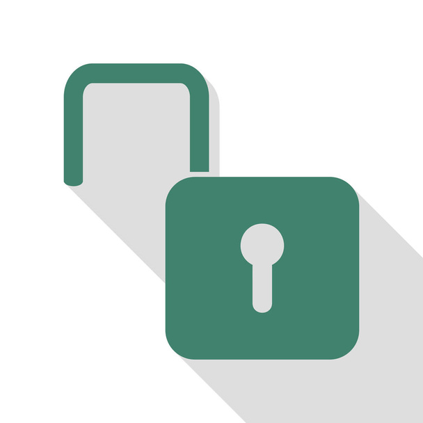 Unlock sign illustration. Veridian icon with flat style shadow path. - Vector, Image