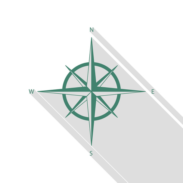 Wind rose sign. Veridian icon with flat style shadow path. - Vector, Image