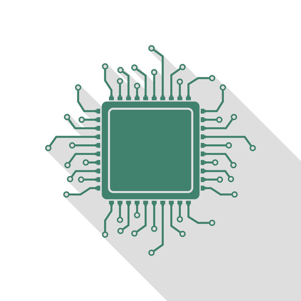 Cpu マイクロプロセッサの図。フラット スタイルのシャドウのパスとベリディアン アイコン. - ベクター画像