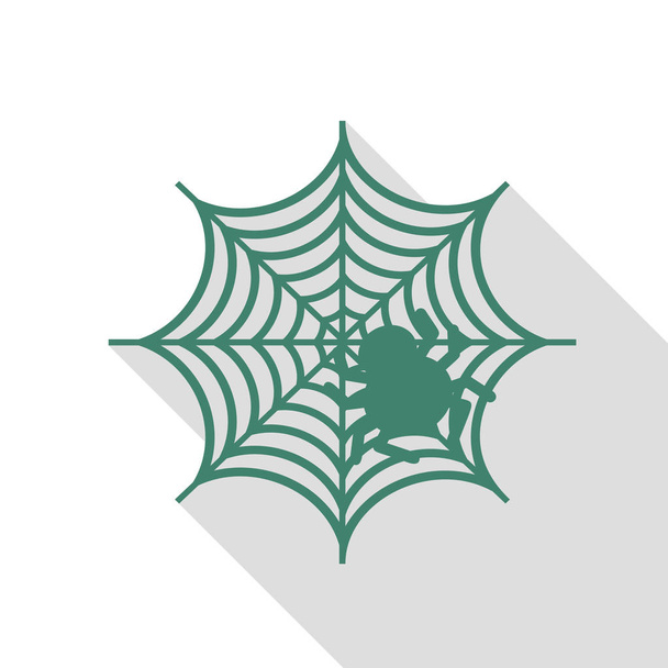 Spider on web illustration Veridian icon with flat style shadow path. - Vector, Image