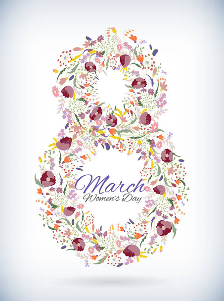 Number eight 8 of flowers. Sketch element for international womens day. vector illustration - Vektor, Bild