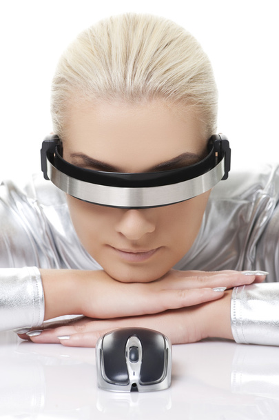Cyber woman with computer mouse - Photo, Image