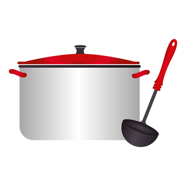 χρώμα σιλουέτα με τηγάνια και κουτάλα σούπα - Διάνυσμα, εικόνα