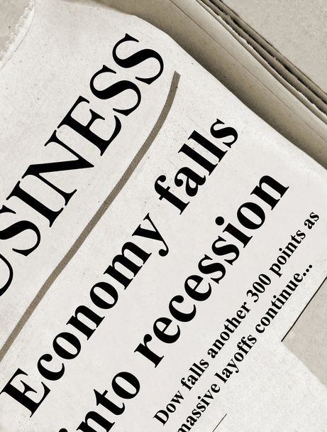 Rezessionsschlagzeilen in einer unbekannten Fachzeitschrift - Foto, Bild