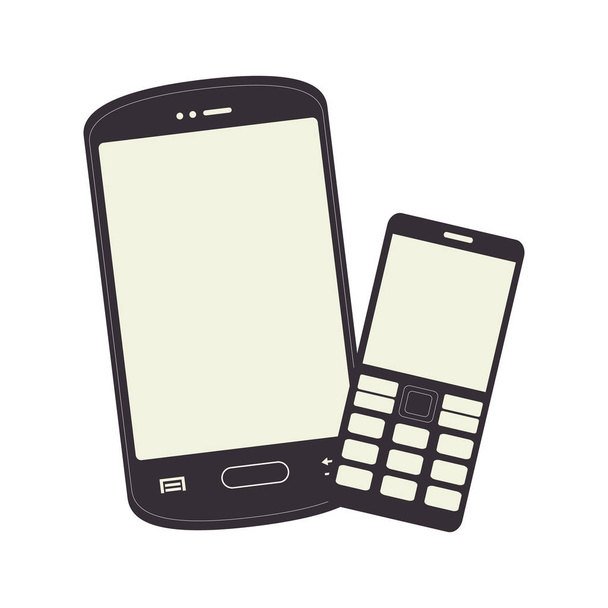 silueta monocromática con smartphone y teléfono celular
 - Vector, imagen
