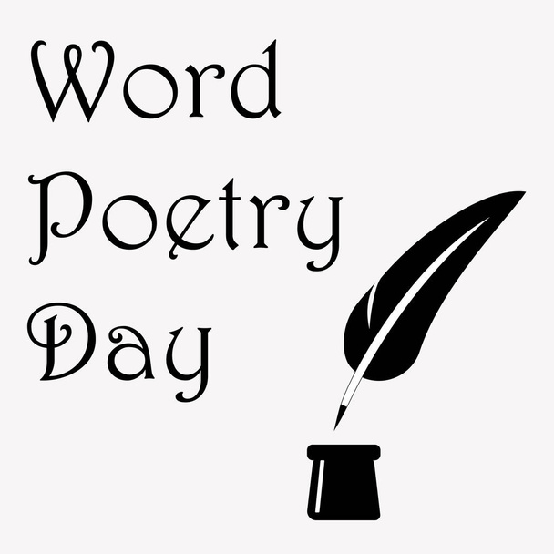 World Poetry Day illustration with ink pot and feather, made in black and white. Design for card, print or t-shirt. - Vector, Image