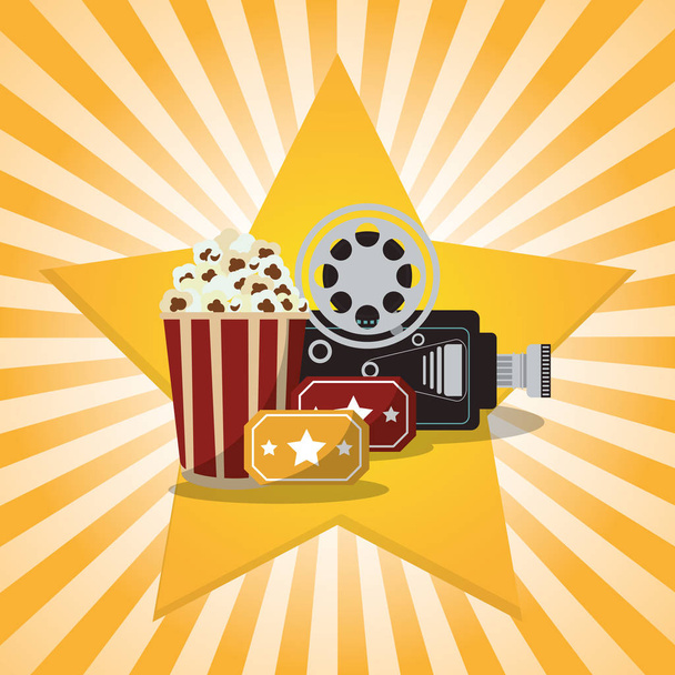 Kino Popcorn Tickets Kamera Star Hintergrund - Vektor, Bild