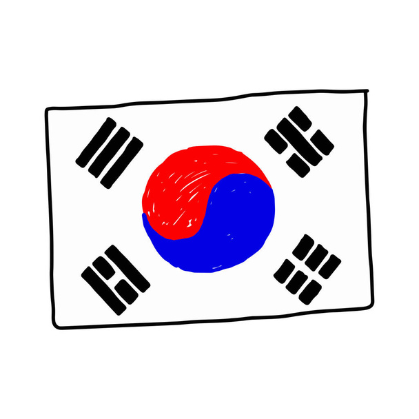 Прапор Південної Кореї - doodle Векторні ілюстрації руки звертається, ізольовані на білому фоні - Вектор, зображення