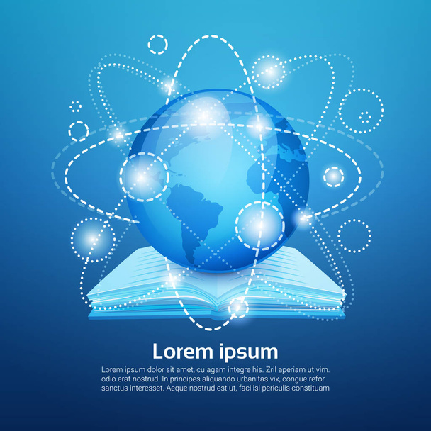 Nyitott könyv föld könyvtár olvasási iskolai oktatás globális tudás fogalma - Vektor, kép