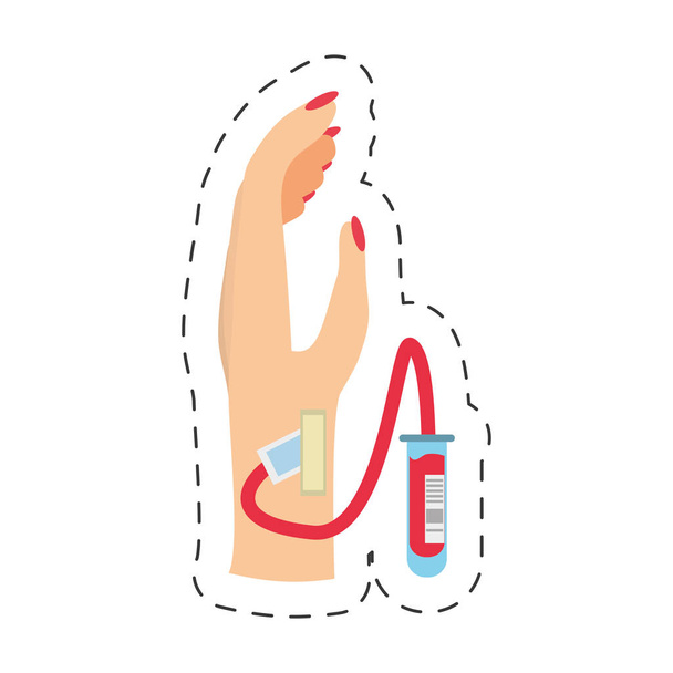 cartoon hand female blood donor tes tube - Vector, Image