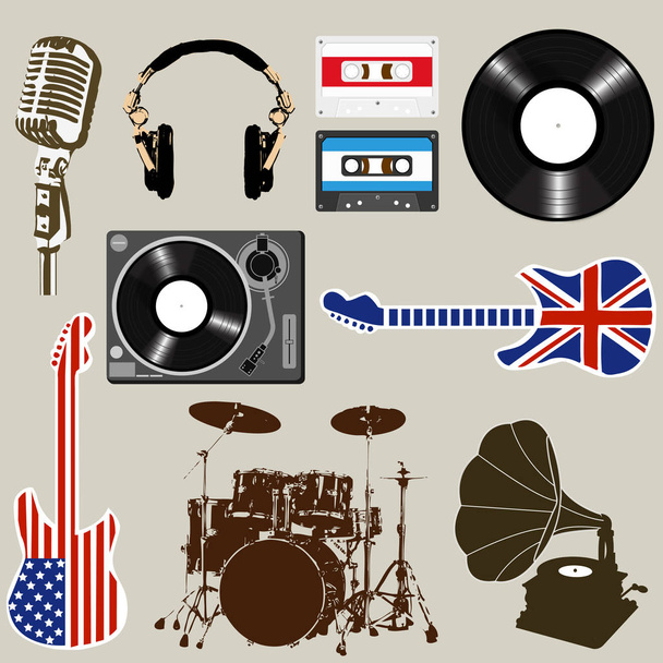 Set of Music and Sound Objects - Vector, imagen