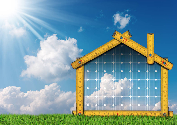 Project van ecologische huis met zonnepaneel - Foto, afbeelding