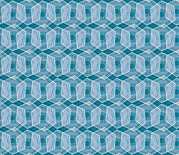 Patrón azul repetitivo geométrico sin costuras con formas de hexágono en azul y textura de puntos dibujados a mano
. - Vector, imagen