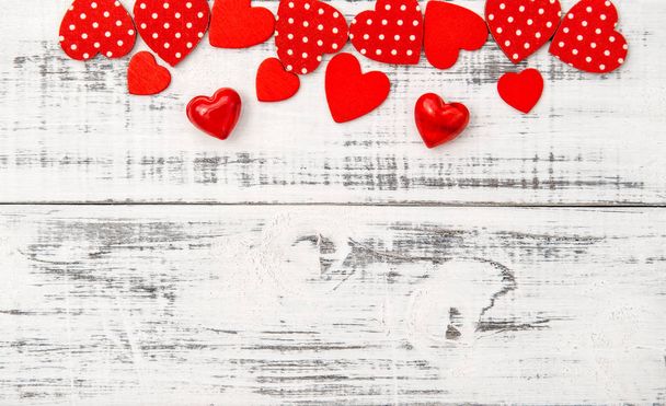 Red hearts wooden background Valentines Day Love - Fotoğraf, Görsel