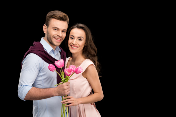 couple in love with tulips - Zdjęcie, obraz