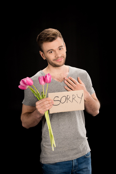 man with tulips bouquet - 写真・画像