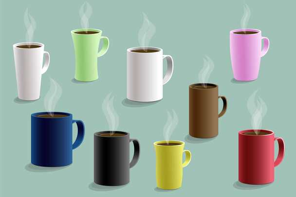 Set of colorful cups for hot drinks. Vector - Vecteur, image