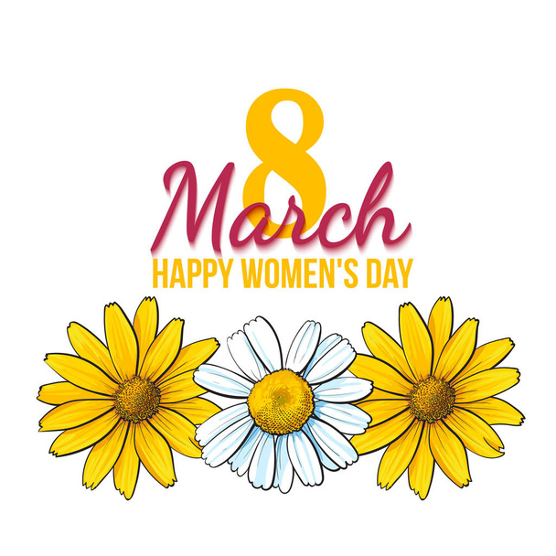 Womens day, 8 March greeting card design with wild flowers - Vektori, kuva