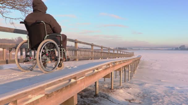Behinderter im Rollstuhl mit Assistentin - Filmmaterial, Video