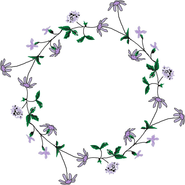 Round floral frame with flowers - Vektör, Görsel