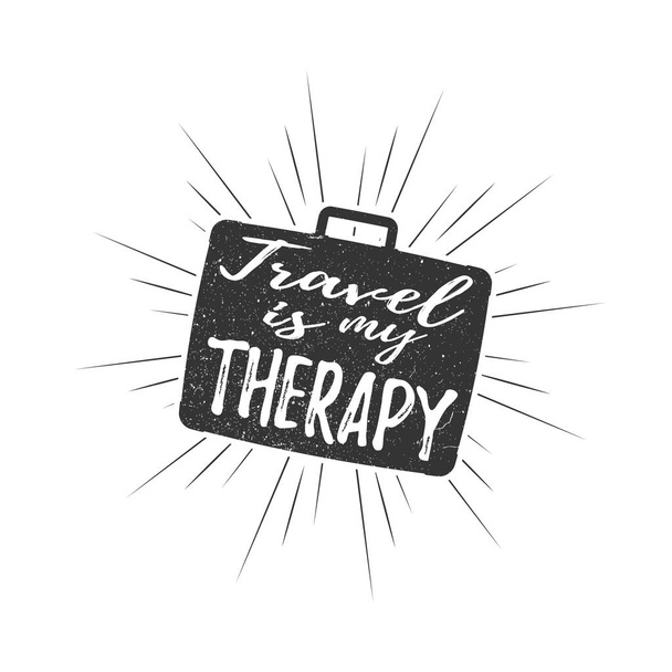 Travel is my therapy inscription with rays of blast isolated on white background. Vector illustration. - Vektor, Bild