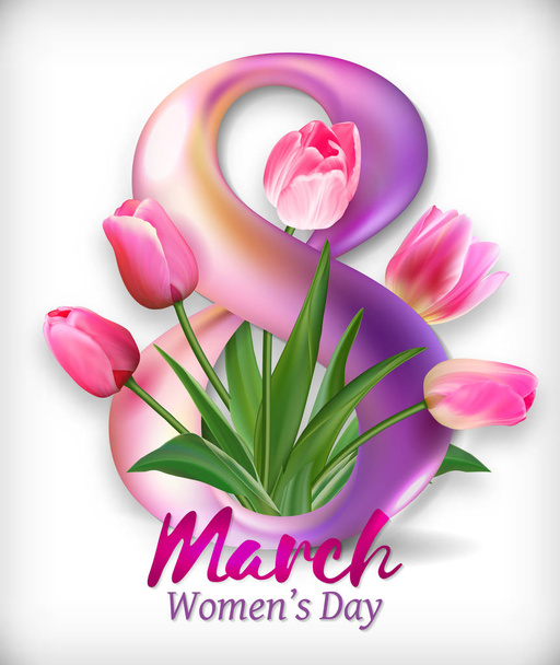 Greeting banner with gerbera flower and ribbon. 8 March - International Womens Day. Vector illustration EPS10 - Vetor, Imagem