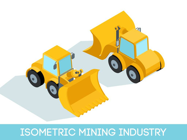 Izometrikus 3d bányászati ipar ikonok készlet 7 kép a bányászati berendezések és a járművek elszigetelt a világos háttér vektor illusztráció - Vektor, kép
