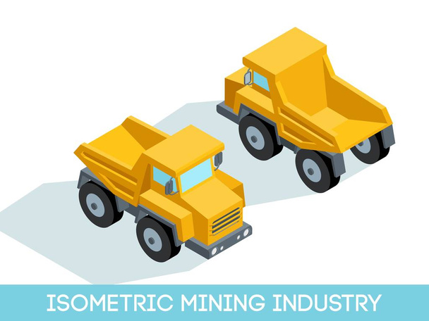 Izometrikus 3d bányászati ipar ikonok beállítása 4 kép a bányászati berendezések és a járművek elszigetelt a világos háttér vektor illusztráció - Vektor, kép