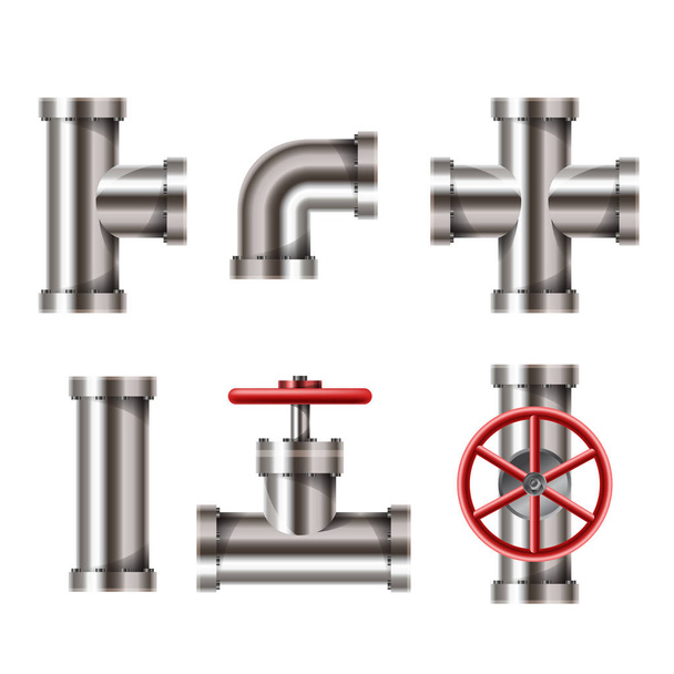 Realistického kovového potrubí prvky s spojení a tap - Vektor, obrázek