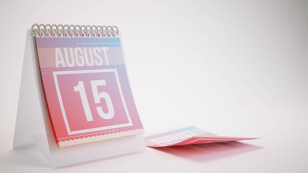 Calendario de colores de moda de renderizado 3D sobre fondo blanco - agosto
 - Foto, Imagen