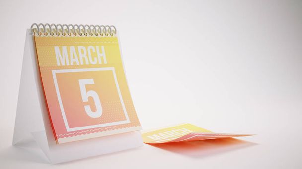 3D render Trendy renkler takvim beyaz arka plan üzerinde - Mart 5 - Fotoğraf, Görsel