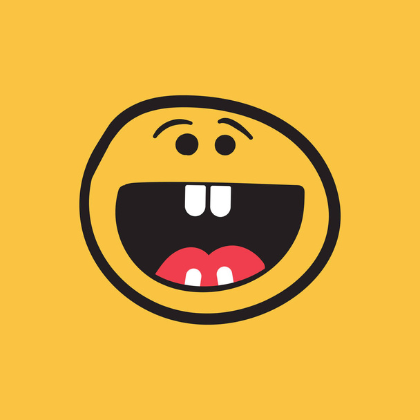 Simple smile with tongue vector icon. Hand drawn face doodle illustration on orange background. - Vektor, kép
