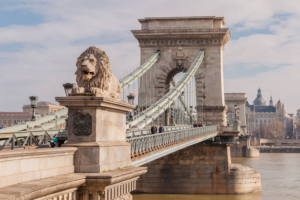 The Szechenyi Chain Bridge on the River Danube in Budapest, Hungary - Fotó, kép