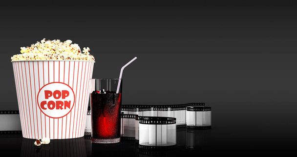Popcorn a rychlé občerstvení nápoje. 3drendering - Fotografie, Obrázek